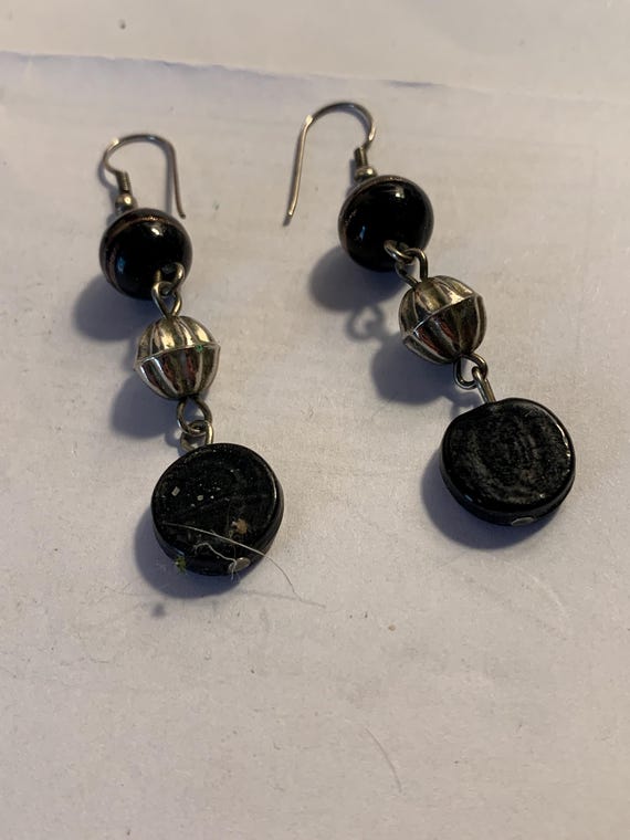 Obsidian.Hematite & Shell Dangling Earrings - image 1
