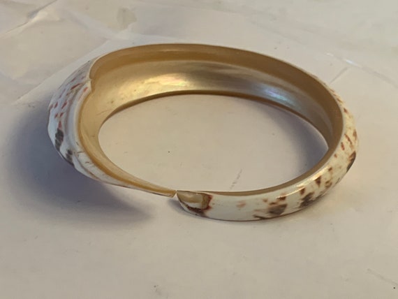 Large cream colored shell cuff bracelet decorated… - image 6