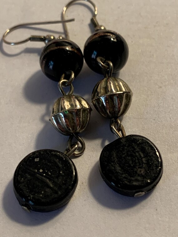 Obsidian.Hematite & Shell Dangling Earrings - image 3