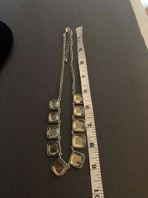 Silvertone Square Rhinestone Statement Necklace - image 7