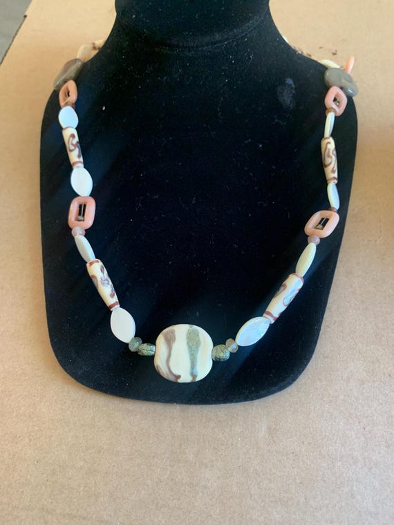 Goldtone MOP Beaded Toggle Necklace