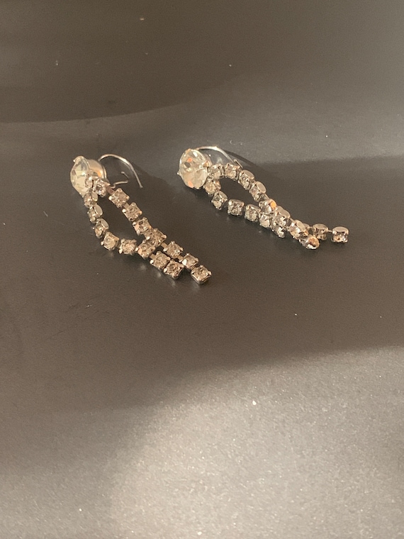 Silver Rhinestone Dangling Earrings - image 1