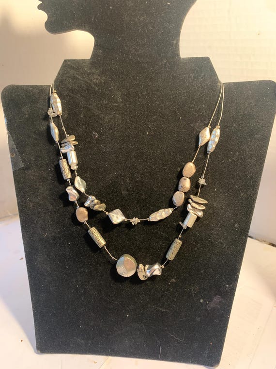 Multi Silver Beaded two Strand Wire Necklace by C… - image 1