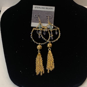 Blue Faceted Stones/Gold Tassel Earrings