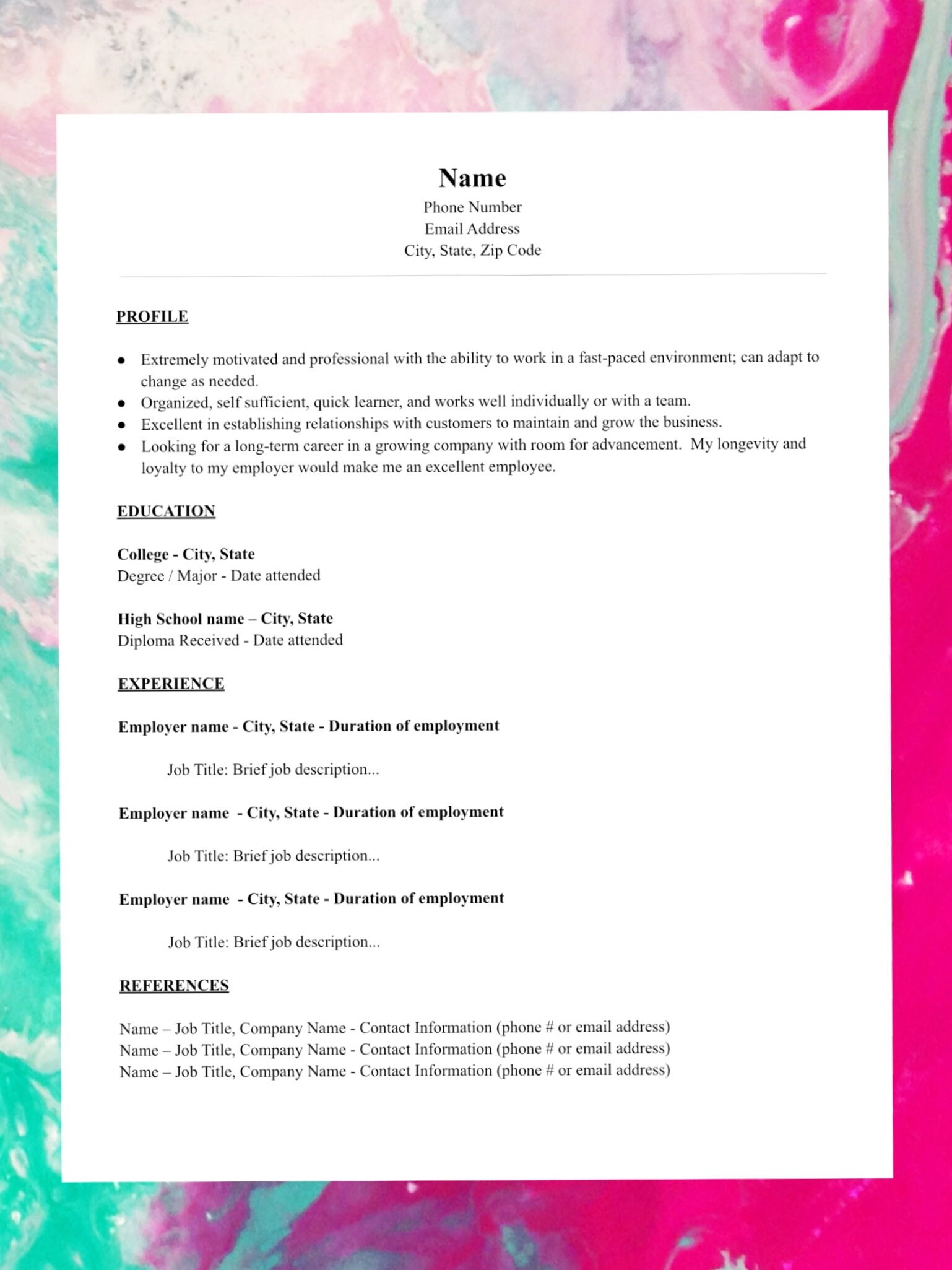 Basic Resume Template 2 Etsy - Il Fullxfull.4377657337 484h