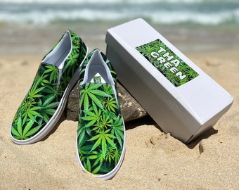Zapatos de lona slip-on para hombre Tema Marihuana Weed