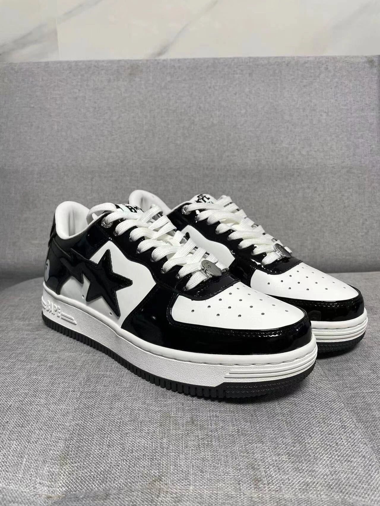 High Quality Bape Shoes Men Black and White Patent Leather - Etsy UK