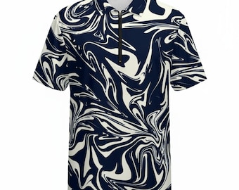 Polo abstracto "Warped Lines" con estampado floral hawaiano