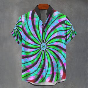 Maglietta da festa con spirale psichedelica e stampa floreale di Mandela, regalo per lui o per lei, camicia da uomo con bottoni Ibiza.
