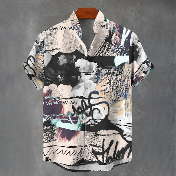 Abstract Graffiti Print Cotton Button-down Shirt – Urban