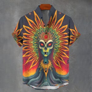 Psychedelic Shirt Mens Gothic Button Up Men Abstract Unisex button Up Shirt Top Birthday Gift Idea Sun God
