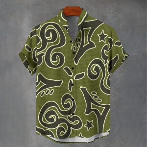 Floral Print Abstract Scrolls Party Shirt All Over Flower Print Gift For Him or Her Button Up Mans Button Down Ibiza Party Shirt.