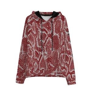 Hoodie met python-slangenleerprint – sweater met abstracte dierenprint, zwarte voering.