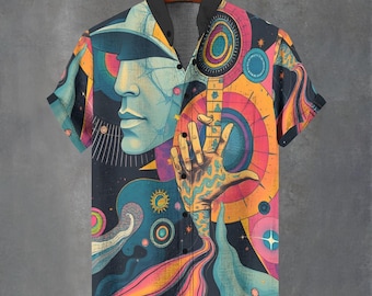 Button Up Shirt Men&#39;s Party Vibe Hawaiian Style Retro Graphic Shirt For Men