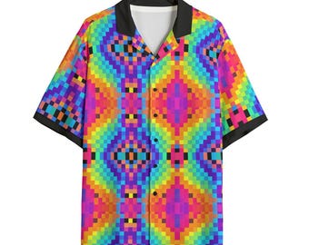Psychedelic Pixelated Shirt - Men's Rave Festival Button Down