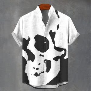 Skull Print Digital Art Party Shirt All Over Skull Print Gift For Him or Her Button Up Mans Button Down Skull Shirt.