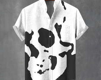 Schädel-Druck-Button-Up-Shirt, Baumwoll-Mischgewebe Party-Shirt