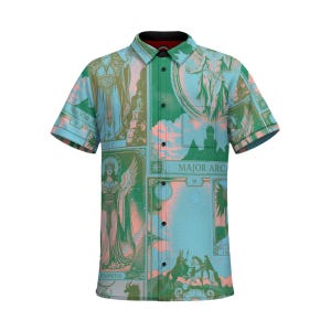 Camisa de fiesta de algodón de manga corta con botones - Party Favours Shirt co. - Camisa unisex con botones y estampado de arcanos mayores del Tarot