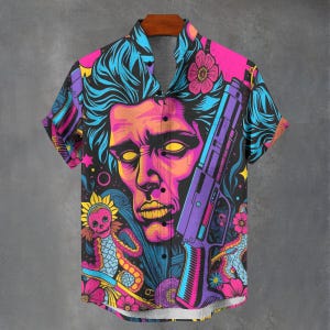 Psychedelic Shirt Mens Gothic Button Up Men Abstract Unisex button Up Shirt Top Birthday Gift Idea