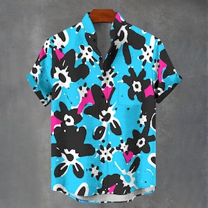 Warped & Blurred Floral Print Button-Down Shirt - Abstract Flowers Hawaiian Summer button Up.