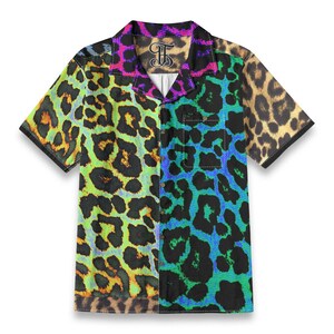 Leopard Print Button Down Shirt Party Gift For Him Or Her Tropical All Over Print Blue Leopard Cotton Button Up Shirt For Summer V2 Multi