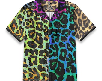 Camisa de algodón con botones y estampado de leopardo tropical