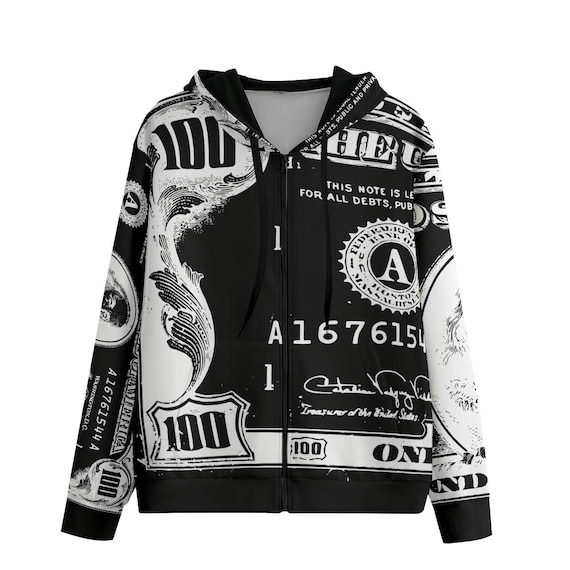 Hoodie Zip up Men Abstract Money American 100 Dollar Bill