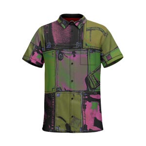 Cotton Short Sleeve Button Up Party Shirt - Party Favours Shirt co. - Patchwork Graphic Abstract Design Button Down Shirt Men Psychedelic V2