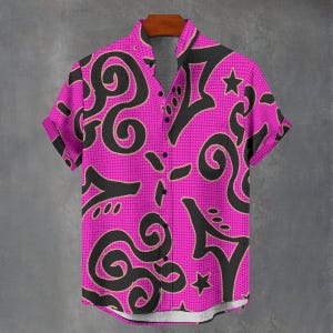 Floral Print Abstract Scrolls Party Shirt All Over Flower Print Gift For Him or Her Button Up Mans Button Down Ibiza Party Shirt.
