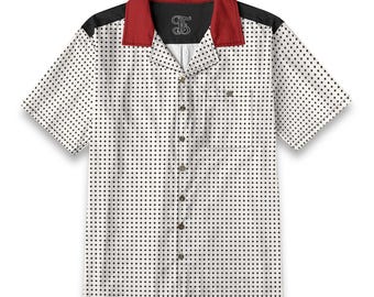 Pixelized Pattern Camp Collar Cotton Shirt: Abstract Geometric Button-Down