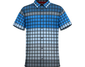 Cotton Pixel Grid Party Shirt - Short Sleeve Button Up