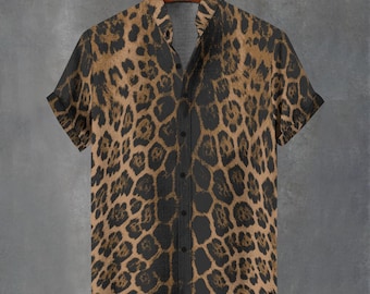 Jaguar Animal Print Button-Up Shirt – Abstract Leopard Design