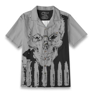 Abstract Skull Psychedelic Pattern All Over Print Camp Collar Button Down Shirt Gift for Him Or Her Abstract Bullets Shirt.