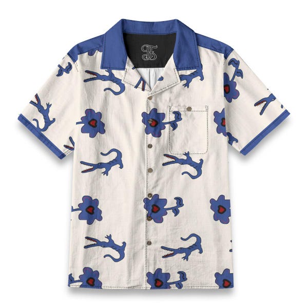 Floral Crocodile Print Camp Shirt - Cotton Button Down