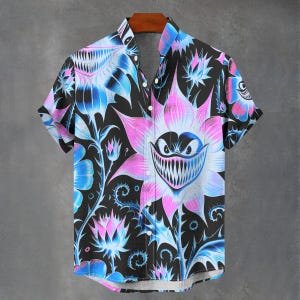 Men&#39;s Button Up Party Vibe Hawaiian Retro Graphic Shirt Expressionism Short Sleeve Party All Over Graphic Abstract Flower Shirt Dark