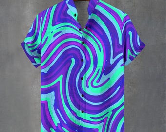 Camisa con botones de ondas psicodélicas - Diseño abstracto rave