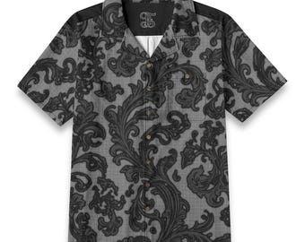 Camisa de algodón con botones y estampado barroco floral oscuro