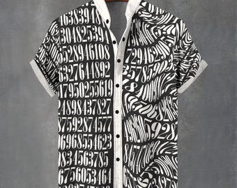 Men's Abstract Numbers Button-Down Shirt – Party Vacation Wear