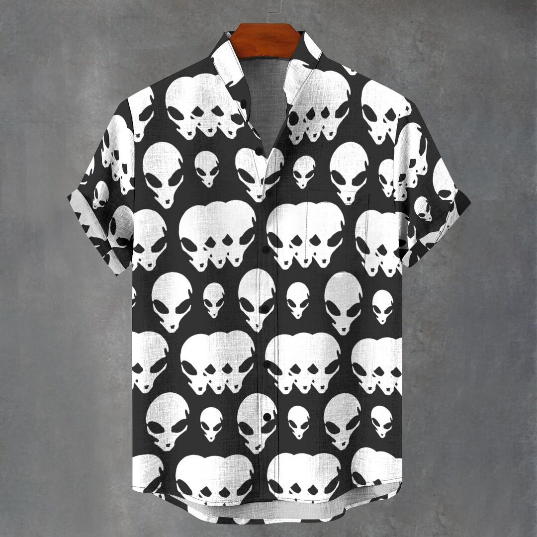 Unique Alien Head Geometric Pattern Hawaiian Shirt, Abstract Outer ...
