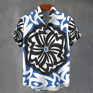 Button Up Shirt Men&#39;s Party Vibe Hawaiian Style Retro Graphic Shirt For Men Floral Big Flower Short Sleeve Party Shirt All Over Floral Print