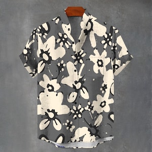 Warped & Blurred Floral Print Button-Down Shirt - Abstract Flowers Hawaiian Summer button Up.