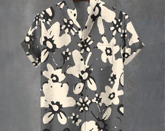 Vervormd en wazig bloemenprint button-down shirt - abstracte bloemen Hawaiiaanse zomer button-up.
