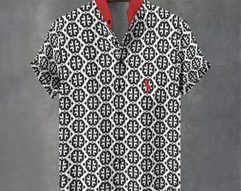 Men's Geometric Print Button-Down Shirt – Party Vacation Soft Cotton