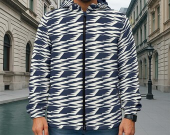Fast Forward-print met abstracte geometrische capuchon met ritssluiting en voering.