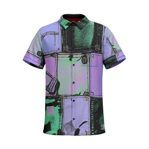 Cotton Short Sleeve Button Up Party Shirt - Party Favours Shirt co. - Patchwork Graphic Abstract Design Button Down Shirt Men Psychedelic