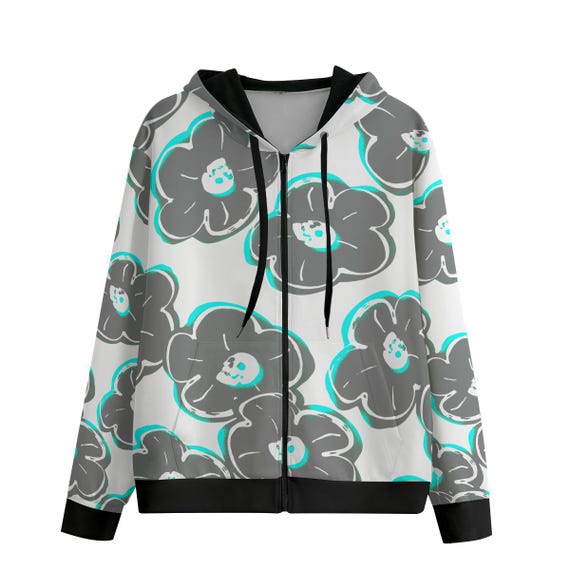 Floral Artistic Abstract Flower Hoodie All Over Print Cotton Zip