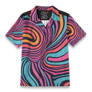 Psychedelic Hawaiian Pattern All Over Print Camp Collar Button Down Shirt Abstract Groovy Disco Vintage Style Gift for Him Or Her V2