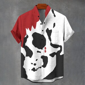 Skull Print Digital Art Party Shirt All Over Skull Print Gift For Him or Her Button Up Mans Button Down Skull Shirt.