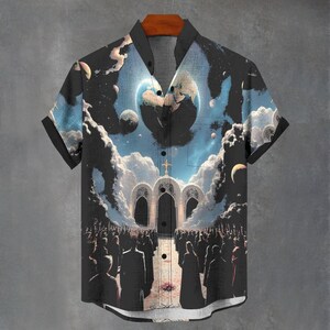 Abstract Psychedelic Alien High Council Grunge Party Shirt All Over Print Gift For Him/ Her Button Up Button Down Shirt For Festival.
