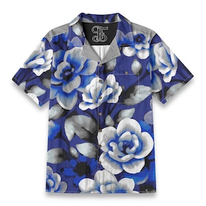 Hawaiian Shirt Party Gift For Him Or Her Tropical All Over Print Blue Cotton Button Up Shirt For Summer.
